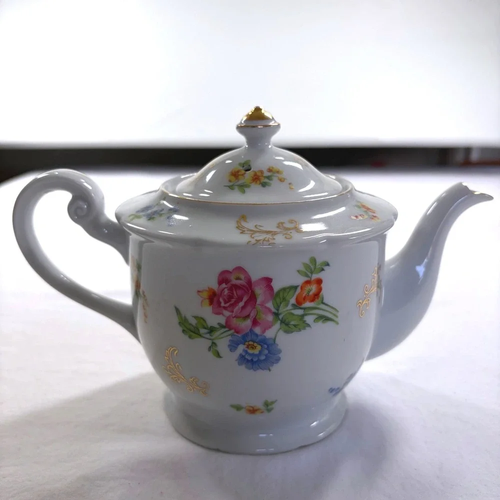 Vintage Chikaramachi Hand Painted Floral Antique 1920's Teapot & Creamer Japan